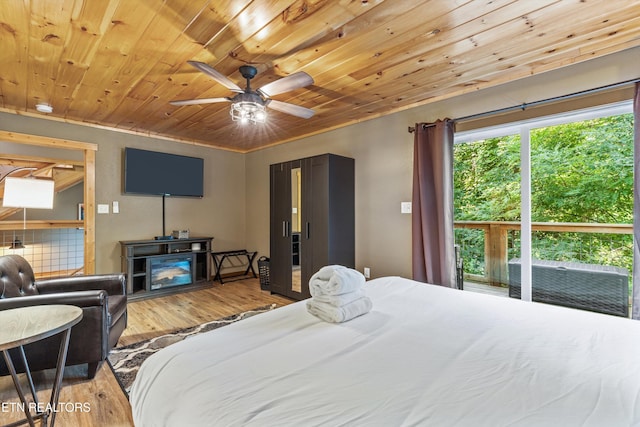bedroom featuring wooden ceiling and wood finished floors