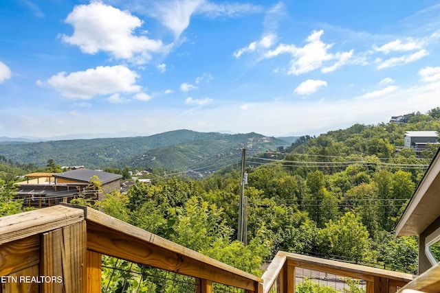 view of mountain feature with a wooded view
