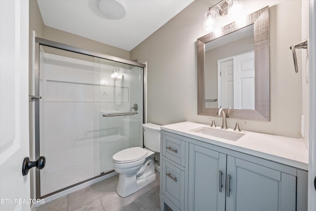 230 Briarcliff Ave, Oak Ridge, TN 37830 - bathroom featuring tile patterned flooring, toilet, a stall shower, and vanity