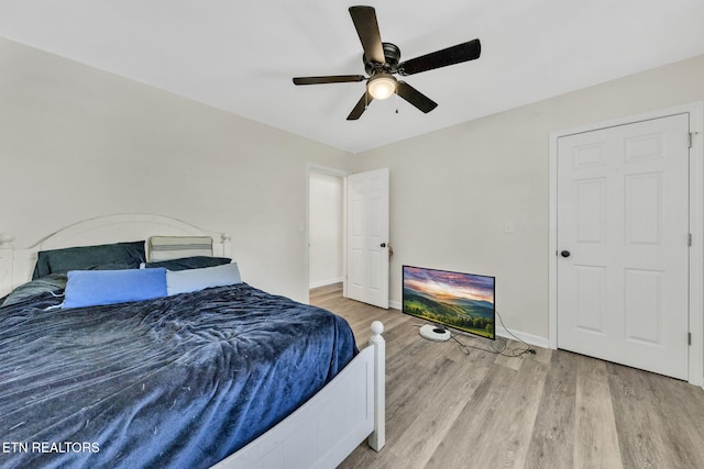9204 Chamaeleon Trl, Harrison, TN 37341 - bedroom featuring baseboards, light wood finished floors, and a ceiling fan