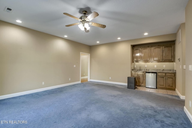 304 Coweta Ct, Loudon, TN 37774 - unfurnished living room with recessed lighting, ceiling fan, light carpet, and baseboards