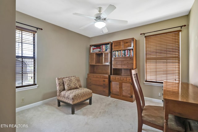 13 Oxford Cir, Fairfield Glade, TN 38558 - living area with ceiling fan, baseboards, plenty of natural light, and carpet floors