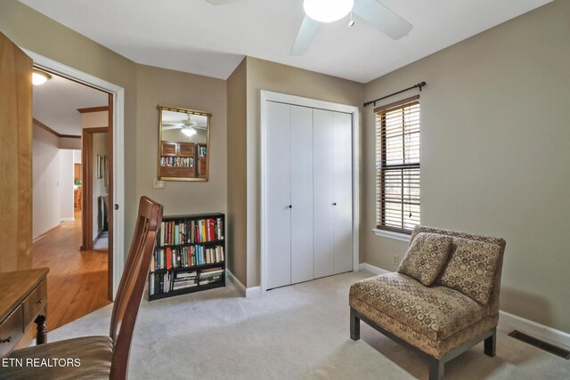13 Oxford Cir, Fairfield Glade, TN 38558 - living area with carpet flooring, baseboards, a ceiling fan, and visible vents