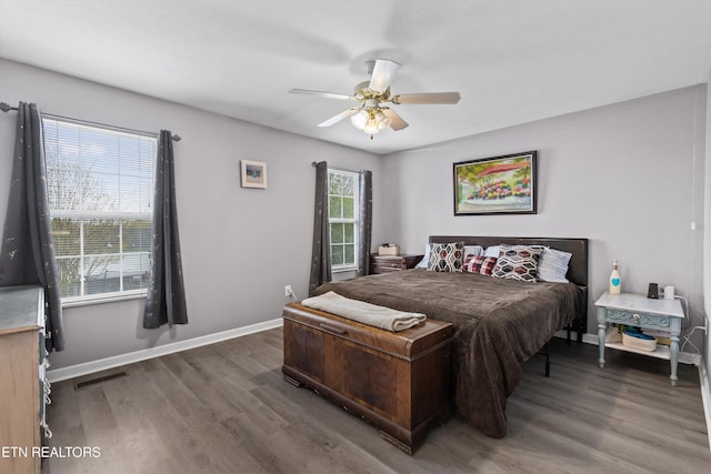 4716 Cabbage Ln, Knoxville, TN 37938 - bedroom with visible vents, baseboards, ceiling fan, and wood finished floors