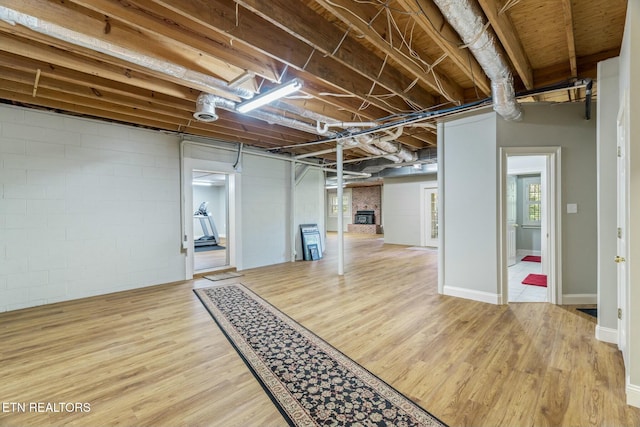 basement with wood finished floors