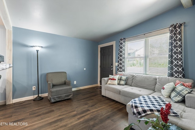 2214 Lincoln St, Knoxville, TN 37920 - living area featuring baseboards, dark wood-style floors, and lofted ceiling