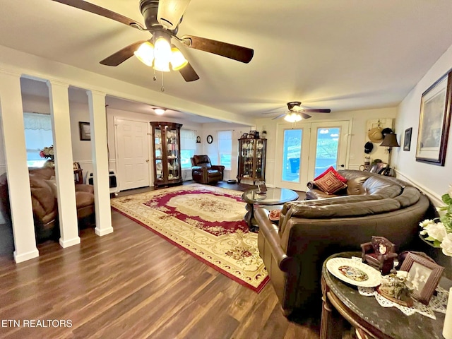 130 Hillview Rd, Ten Mile, TN 37880 - living room featuring a ceiling fan and dark wood-style floors