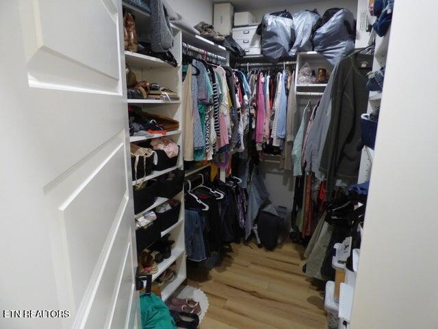 walk in closet with wood finished floors