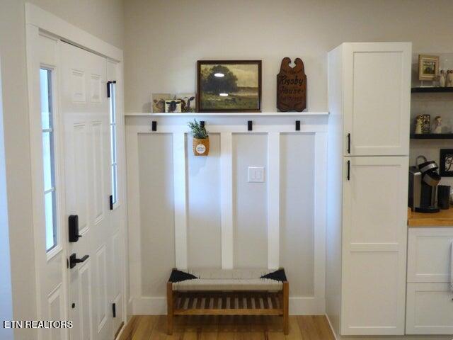 mudroom featuring light wood finished floors