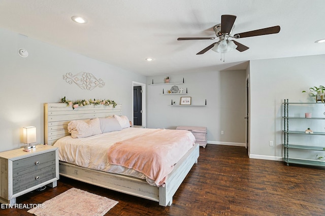 bedroom featuring recessed lighting, baseboards, and dark wood finished floors