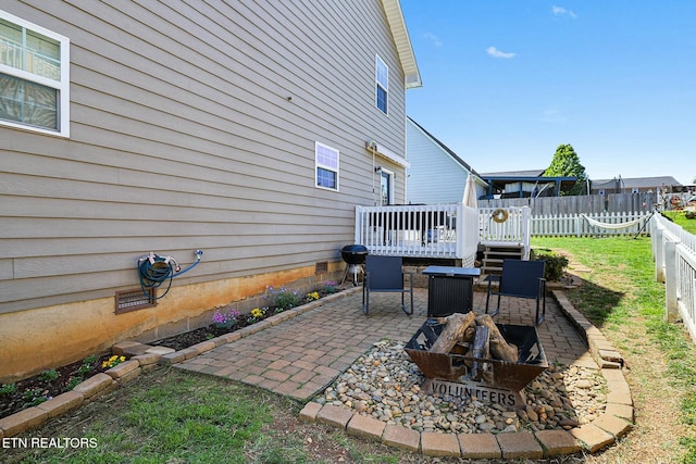 view of patio / terrace featuring a fenced backyard and a wooden deck