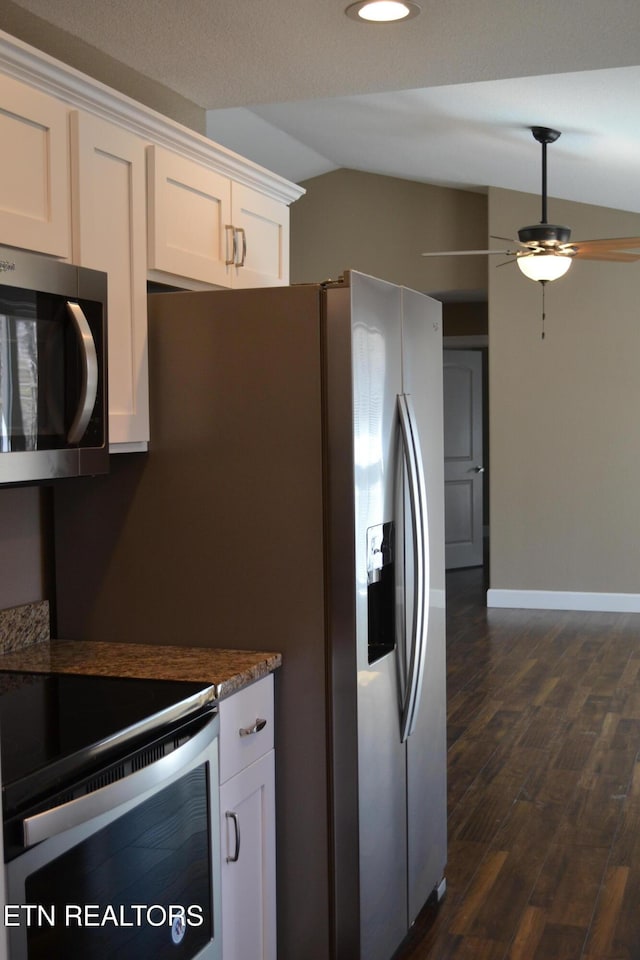 1382 Pilgrim Dr, Grimsley, TN 38565 - kitchen featuring white cabinetry, a ceiling fan, dark wood-type flooring, and stainless steel appliances