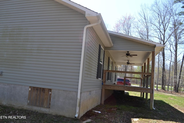 1382 Pilgrim Dr, Grimsley, TN 38565 - view of home's exterior featuring ceiling fan and crawl space
