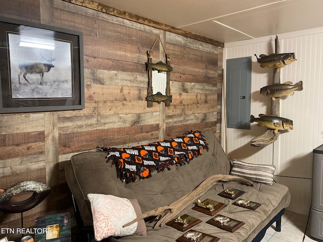 174 Jackson Rd, Caryville, TN 37714 - recreation room with electric panel, wooden walls, and tile patterned floors