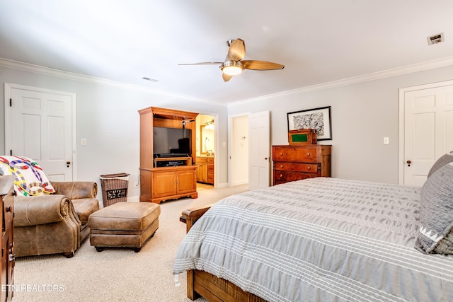 3835 SW Keowee Ave, Knoxville, TN 37919 - bedroom featuring crown molding, visible vents, and light carpet