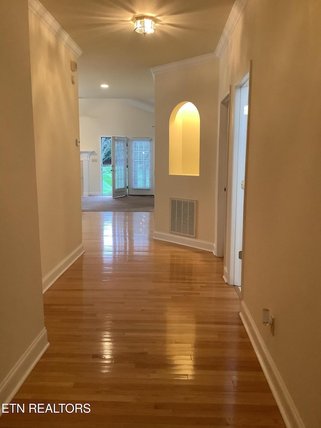 11608 San Martin Ln, Knoxville, TN 37934 - corridor with crown molding, baseboards, and wood finished floors