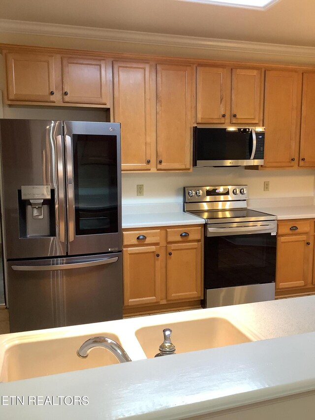 11608 San Martin Ln, Knoxville, TN 37934 - kitchen featuring stainless steel appliances, light countertops, and crown molding