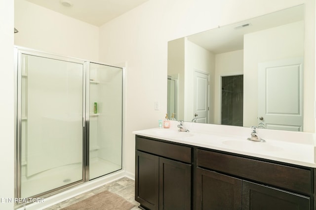 1133 Beacon Rd, Sevierville, TN 37876 - bathroom featuring a sink, visible vents, double vanity, and a stall shower