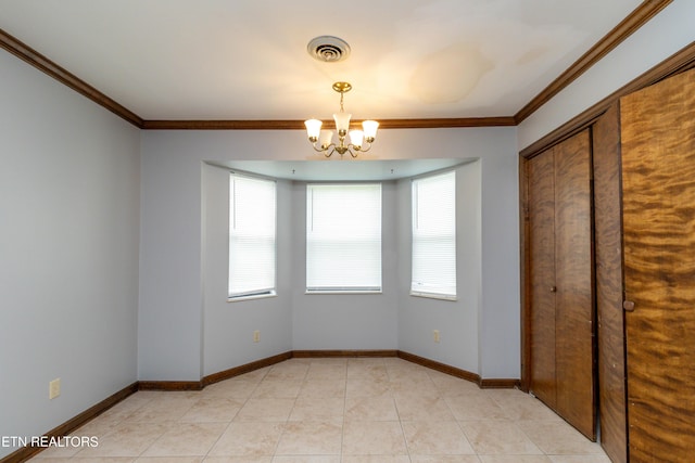 98 Hampshire Cir, Oak Ridge, TN 37830 - unfurnished bedroom with ornamental molding, a notable chandelier, and multiple windows