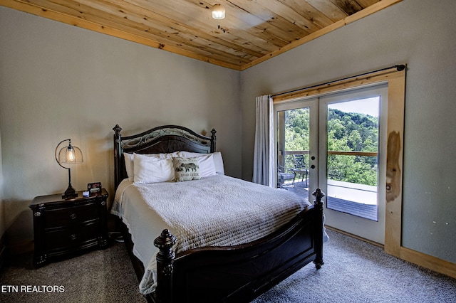 3505 Mountain Tyme Way, Sevierville, TN 37862 - bedroom with french doors, wooden ceiling, baseboards, carpet flooring, and access to outside