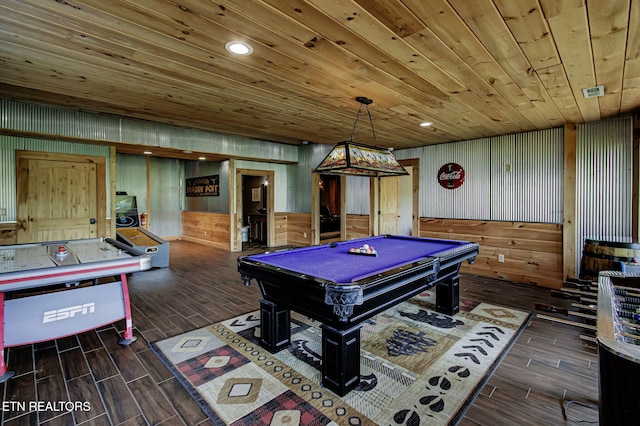 3505 Mountain Tyme Way, Sevierville, TN 37862 - game room featuring wood walls, pool table, wooden ceiling, and wood finished floors