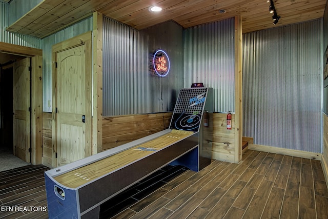 3505 Mountain Tyme Way, Sevierville, TN 37862 - interior space with wooden ceiling, wood walls, track lighting, and wood finished floors