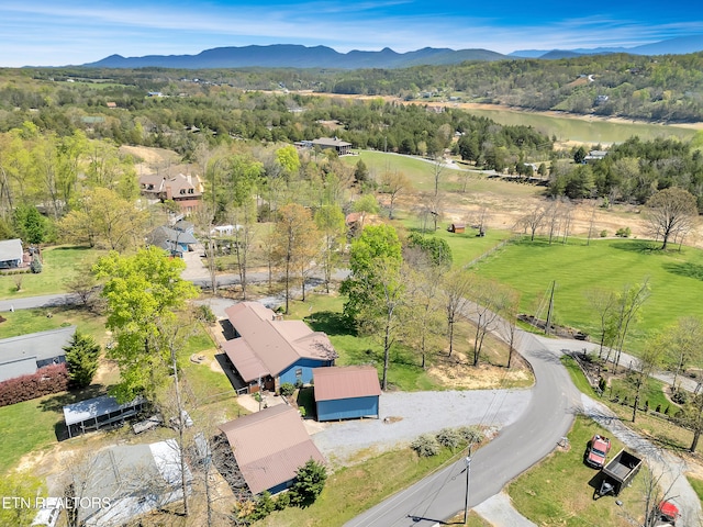 birds eye view of property featuring a mountain view