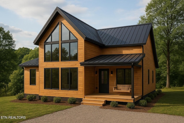 LOT142 Fir Dr, Sevierville, TN 37876 - contemporary house with a front yard, covered porch, metal roof, and a standing seam roof