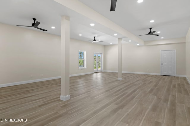 322 Fairway Dr, Dandridge, TN 37725 - below grade area featuring light wood-style floors, baseboards, a ceiling fan, and recessed lighting