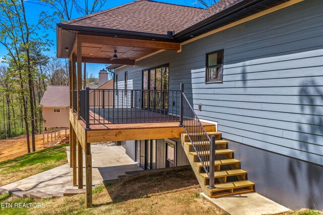 322 Fairway Dr, Dandridge, TN 37725 - deck featuring ceiling fan, a patio, and stairs