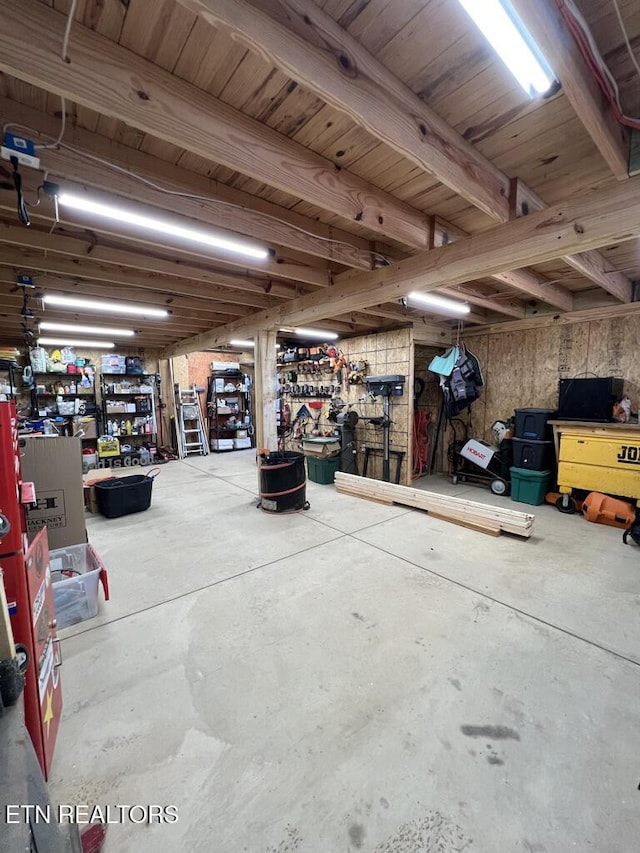garage featuring a workshop area