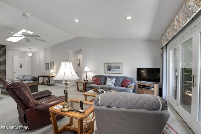 212 Tooweka Ln, Loudon, TN 37774 - living area with a ceiling fan, vaulted ceiling, recessed lighting, and light carpet