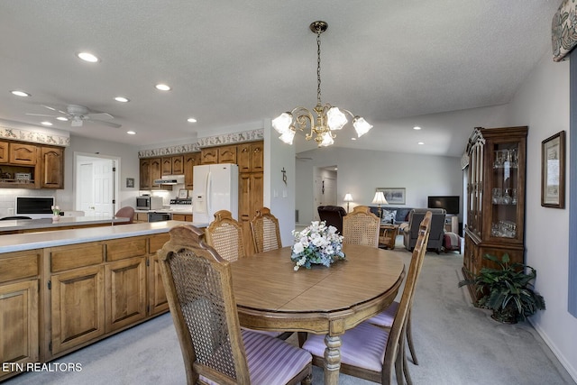 212 Tooweka Ln, Loudon, TN 37774 - dining area featuring recessed lighting, light carpet, a chandelier, and ceiling fan