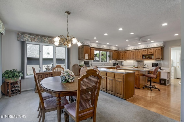 212 Tooweka Ln, Loudon, TN 37774 - dining space featuring recessed lighting, a textured ceiling, light carpet, a chandelier, and a ceiling fan