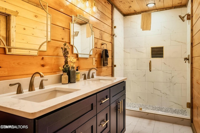 4164 Chamberlain Ln, Sevierville, TN 37862 - full bath with a sink, double vanity, marble finish floor, and a stall shower