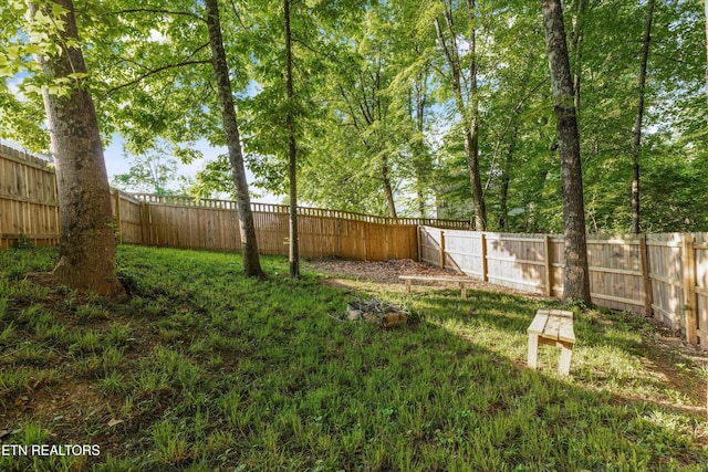 view of yard with a fenced backyard