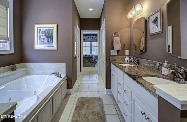 989 Rarity Bay Pkwy, Vonore, TN 37885 - full bath featuring tile patterned flooring, a jetted tub, a sink, and double vanity