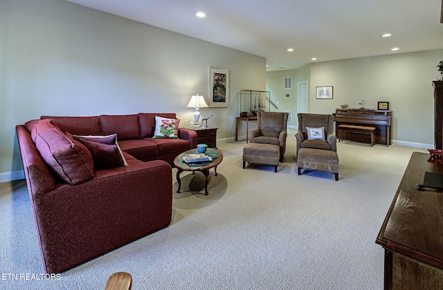 989 Rarity Bay Pkwy, Vonore, TN 37885 - living room with visible vents, baseboards, recessed lighting, and carpet flooring