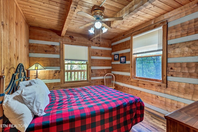 2580 Black Bear Ln, Sevierville, TN 37876 - bedroom with wooden ceiling, wood walls, and wood finished floors