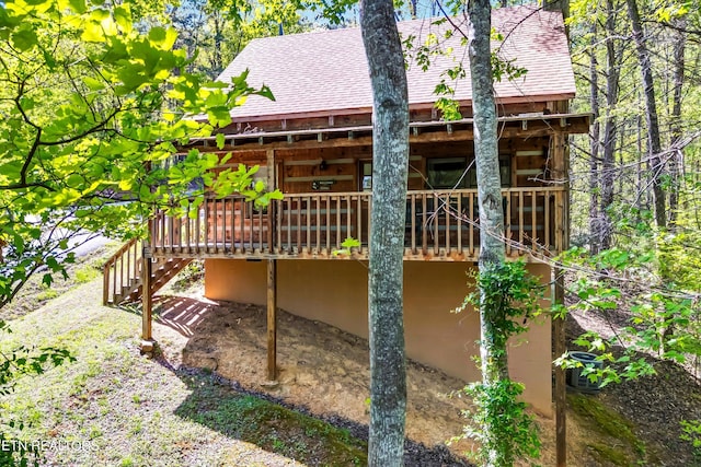 2580 Black Bear Ln, Sevierville, TN 37876 - exterior space with stairway, a wooden deck, and roof with shingles