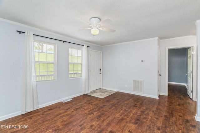 369 Robertsville Rd, Oak Ridge, TN 37830 - empty room featuring a ceiling fan, wood finished floors, crown molding, and baseboards