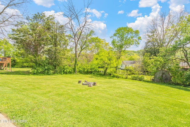 369 Robertsville Rd, Oak Ridge, TN 37830 - view of grassy yard featuring an outdoor fire pit