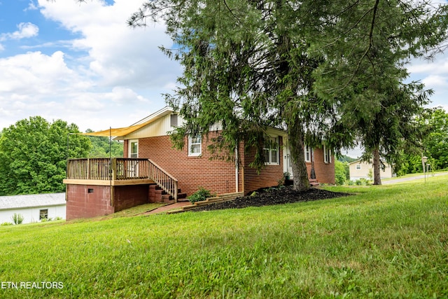7324 Thorn Grove Pike, Knoxville, TN 37914 - view of side of property with a yard, a wooden deck, brick siding, and stairway
