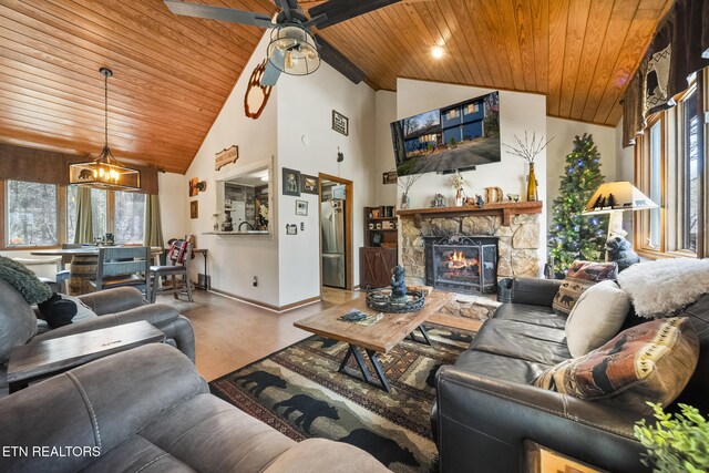 1348 N Baden Cir, Gatlinburg, TN 37738 - living room featuring wood ceiling, plenty of natural light, and baseboards