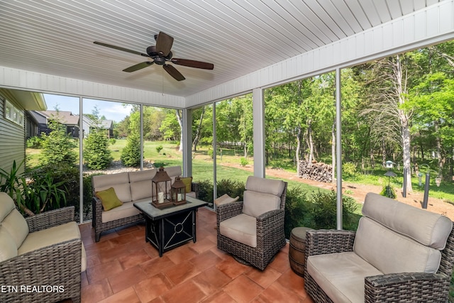 169 Dudi Trl, Vonore, TN 37885 - sunroom / solarium featuring ceiling fan and an outdoor hangout area