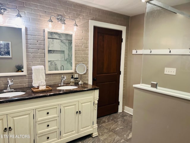 8405 Washington Pike, Corryton, TN 37721 - bathroom featuring double vanity, a sink, marble finish floor, and baseboards