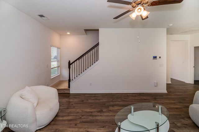2740 Red Barn Rd, Knoxville, TN 37931 - sitting room featuring visible vents, baseboards, a ceiling fan, and wood finished floors