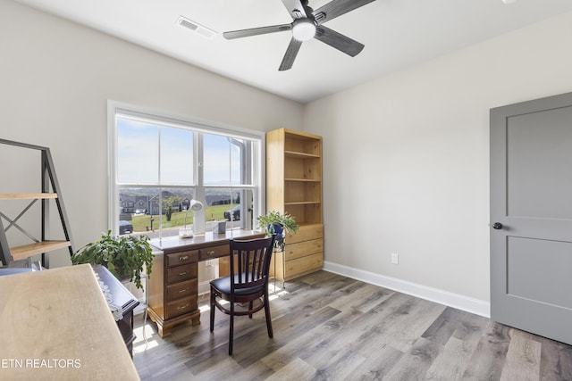 2718 Vista Meadows Ln, Sevierville, TN 37876 - office space with baseboards, a ceiling fan, light wood-type flooring, and visible vents