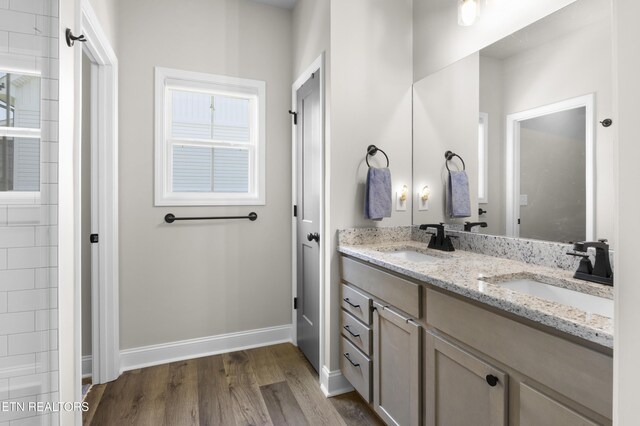 2718 Vista Meadows Ln, Sevierville, TN 37876 - bathroom with a sink, baseboards, double vanity, and wood finished floors