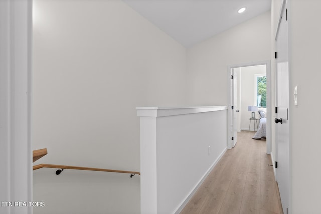 105 E Oldham Ave Unit 103, Knoxville, TN 37917 - hall with lofted ceiling, light wood-style floors, baseboards, an upstairs landing, and recessed lighting